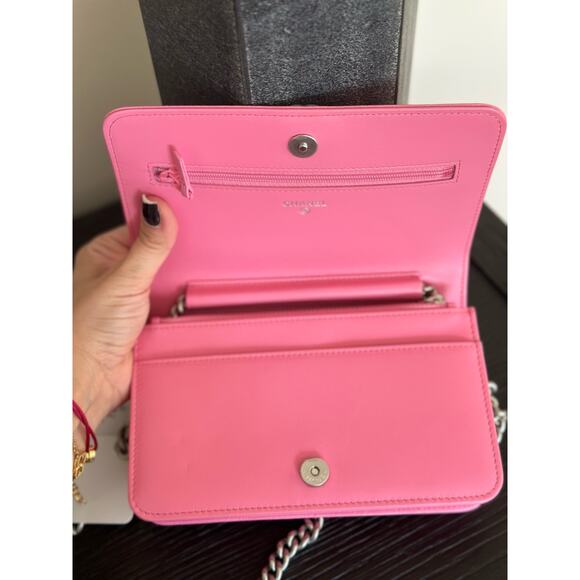 Chanel NWT caviar pink silver hardware boy wallet on chain bag - Picture 8 of 11